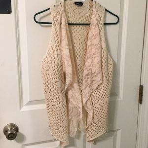 NWT Beige Open Knit crochet Lace Vest S M drapes